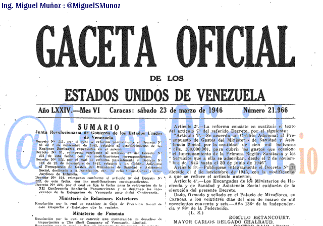 Gaceta Oficial 21966 del 23 Marzo 1946
