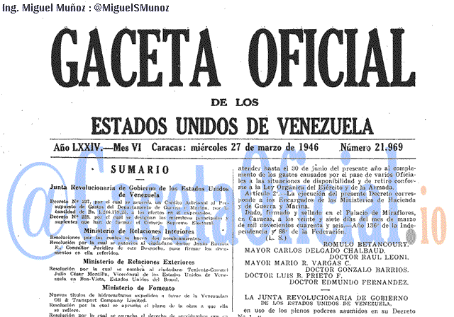 Gaceta Oficial 21969 del 27 Marzo 1946