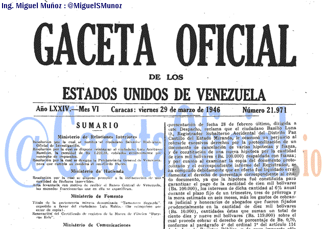 Gaceta Oficial 21971 del 29 Marzo 1946