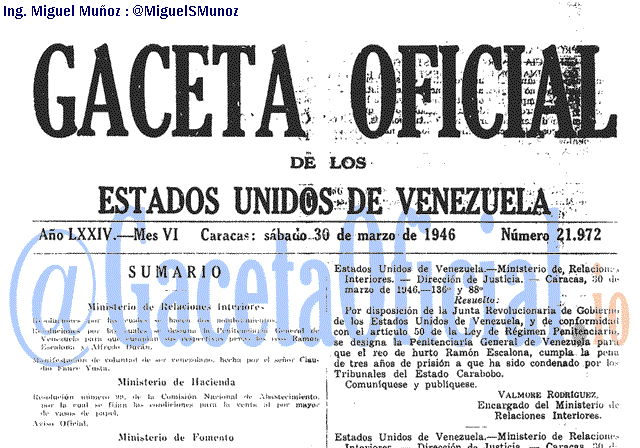 Gaceta Oficial 21972 del 30 Marzo 1946