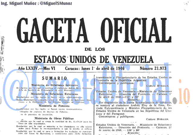Gaceta Oficial 21973 del 1 Abril 1946
