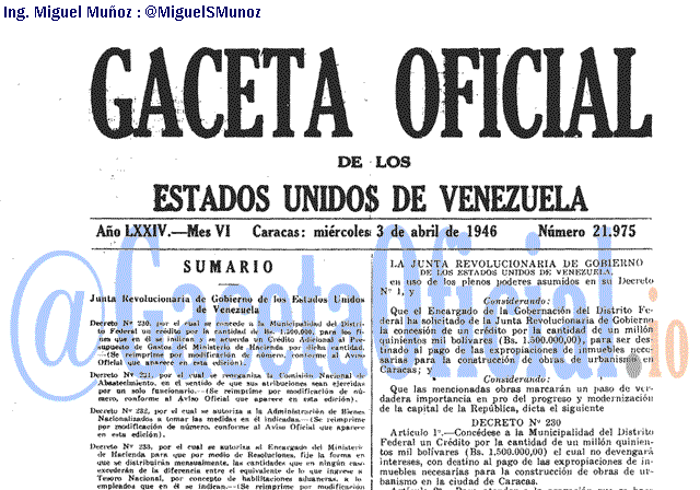 Gaceta Oficial 21975 del 3 Abril 1946