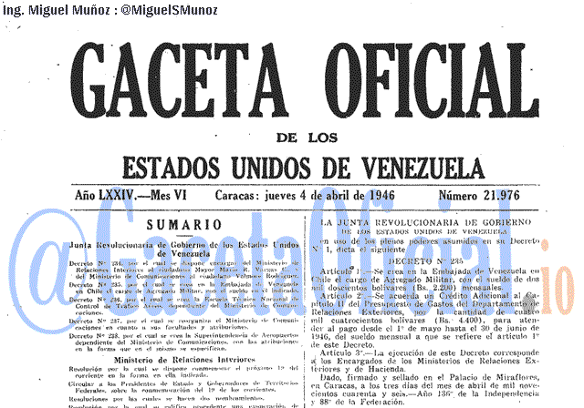 Gaceta Oficial 21976 del 4 Abril 1946