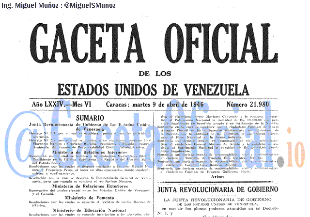Gaceta Oficial 21980 del 9 Abril 1946