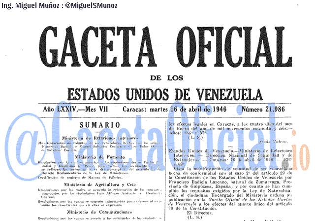Gaceta Oficial 21986 del 16 Abril 1946