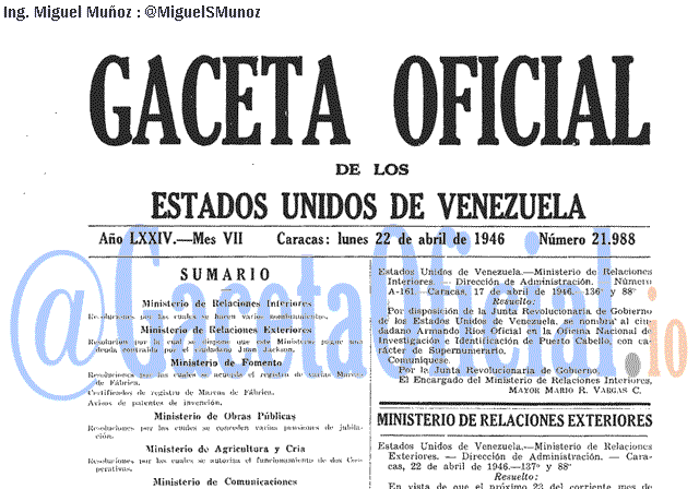 Gaceta Oficial 21988 del 22 Abril 1946