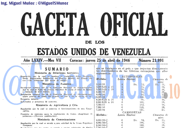 Gaceta Oficial 21991 del 25 Abril 1946