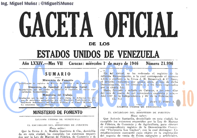 Gaceta Oficial 21996 del 1 Mayo 1946