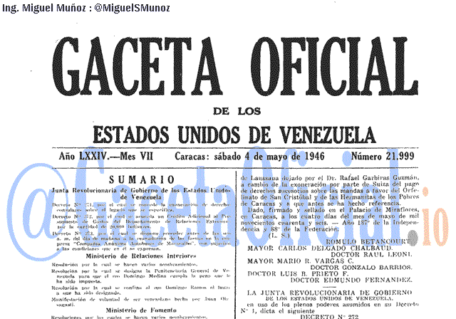 Gaceta Oficial 21999 del 4 Mayo 1946