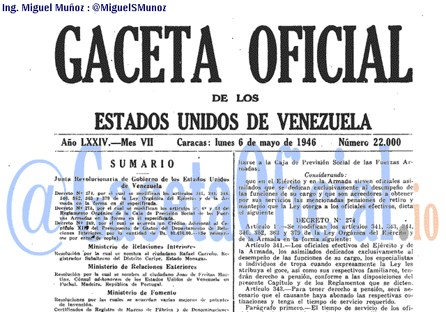 Gaceta Oficial 22000 del 6 Mayo 1946