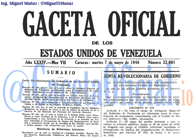 Gaceta Oficial 22001 del 7 Mayo 1946
