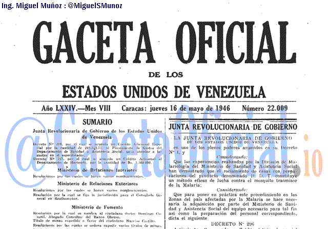 Gaceta Oficial 22009 del 16 Mayo 1946