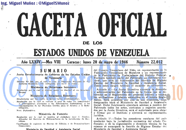 Gaceta Oficial 22012 del 20 Mayo 1946