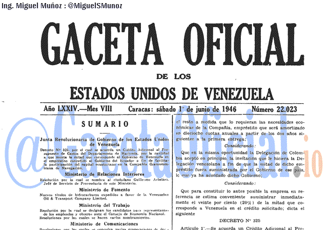 Gaceta Oficial 22023 del 1 Junio 1946