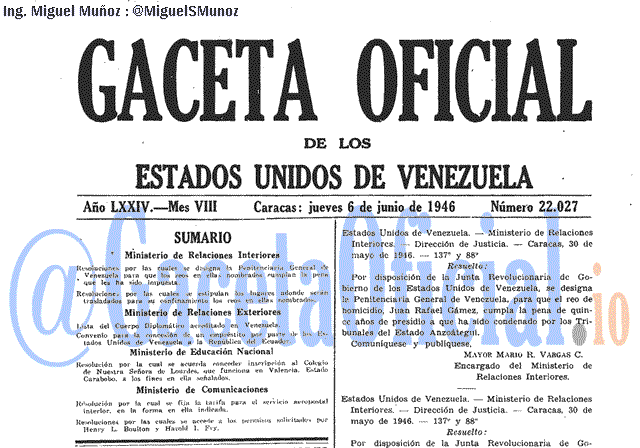 Gaceta Oficial 22027 del 6 Junio 1946