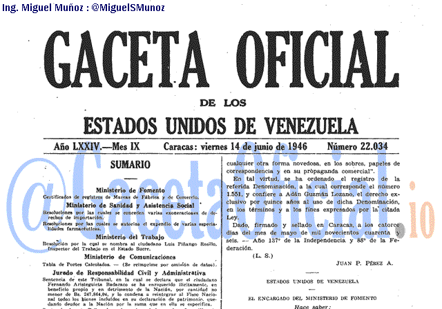 Gaceta Oficial 22034 del 14 Junio 1946