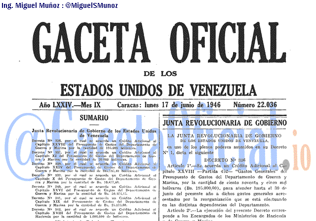 Gaceta Oficial 22036 del 17 Junio 1946