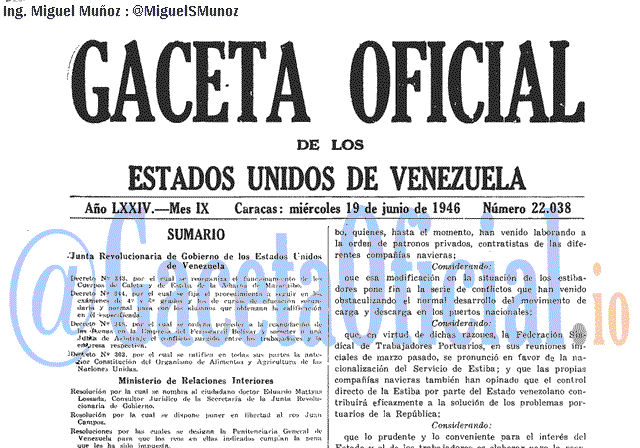 Gaceta Oficial 22038 del 19 Junio 1946