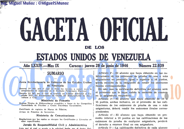 Gaceta Oficial 22039 del 20 Junio 1946