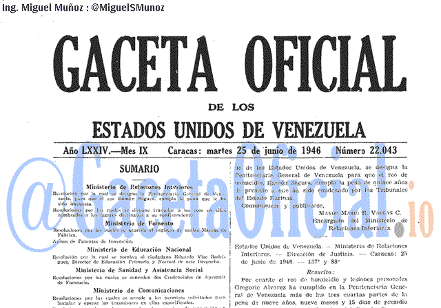 Gaceta Oficial 22043 del 25 Junio 1946