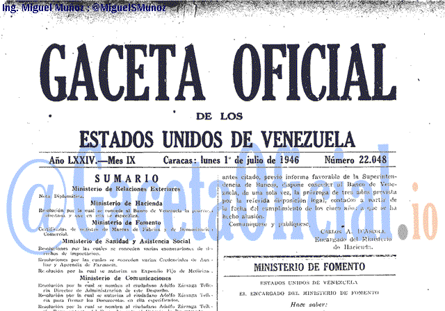 Gaceta Oficial 22048 del 1 Julio 1946
