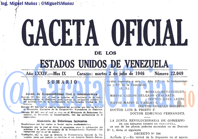 Gaceta Oficial 22049 del 2 Julio 1946
