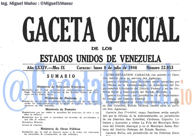 Gaceta Oficial 22053 del 8 Julio 1946