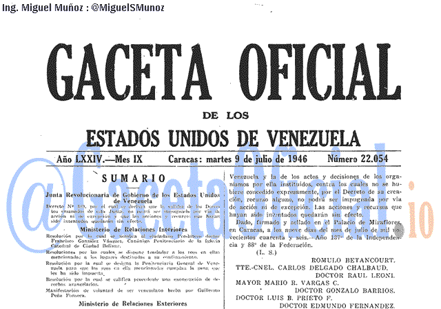 Gaceta Oficial 22054 del 9 Julio 1946