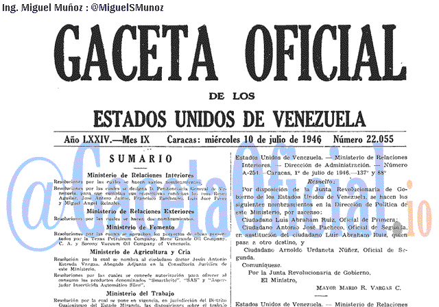 Gaceta Oficial 22055 del 10 Julio 1946