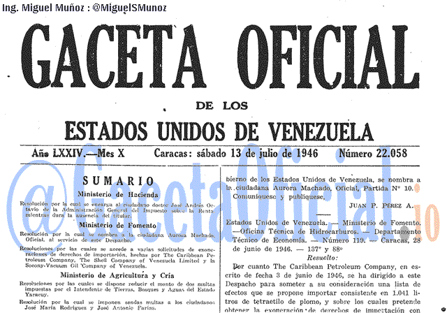 Gaceta Oficial 22058 del 13 Julio 1946