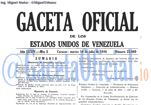 Gaceta Oficial 22060 del 16 Julio 1946