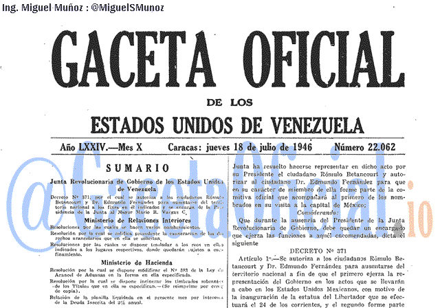Gaceta Oficial 22062 del 18 Julio 1946