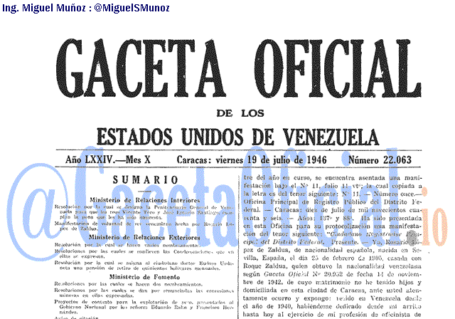 Gaceta Oficial 22063 del 19 Julio 1946