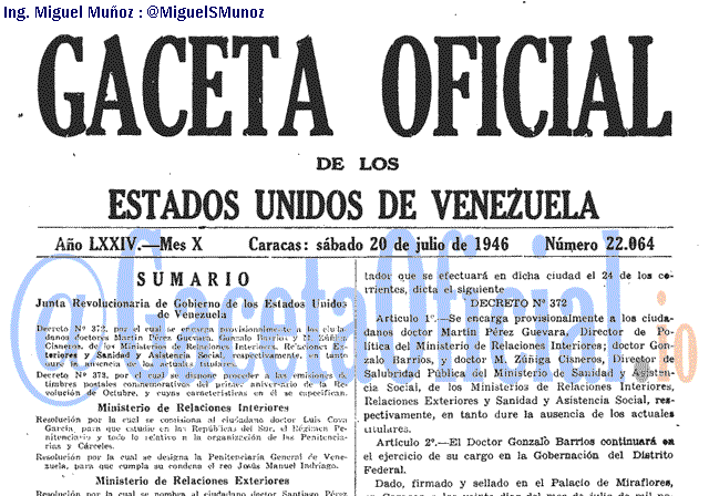 Gaceta Oficial 22064 del 20 Julio 1946