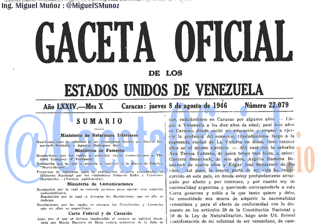 Gaceta Oficial 22079 del 8 Agosto 1946