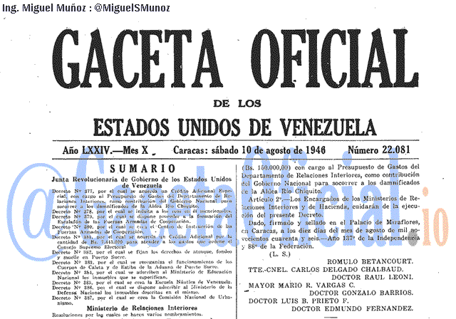 Gaceta Oficial 22081 del 10 Agosto 1946