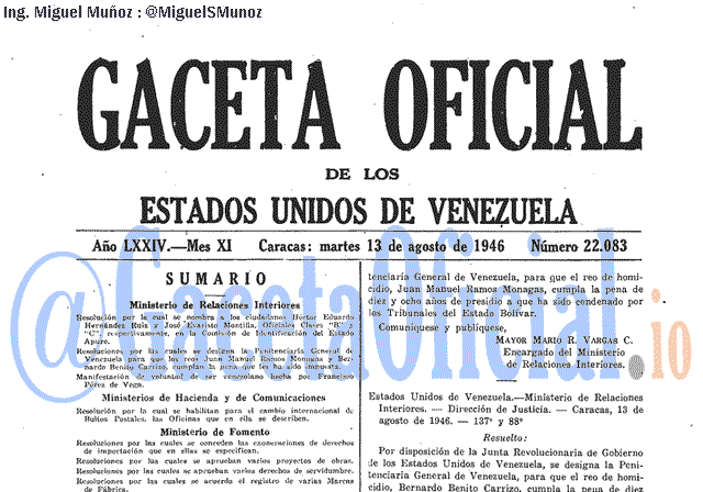 Gaceta Oficial 22083 del 13 Agosto 1946