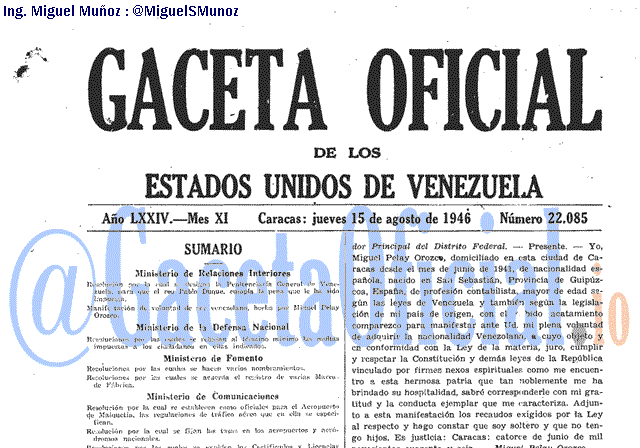 Gaceta Oficial 22085 del 15 Agosto 1946
