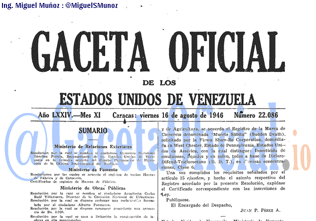 Gaceta Oficial 22086 del 16 Agosto 1946