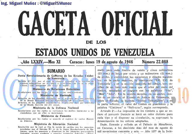 Gaceta Oficial 22088 del 19 Agosto 1946