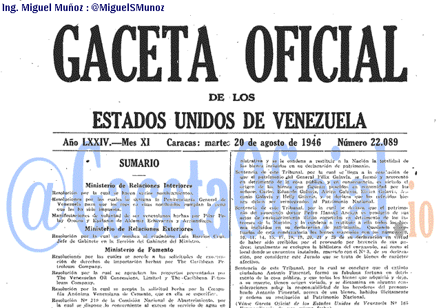 Gaceta Oficial 22089 del 20 Agosto 1946