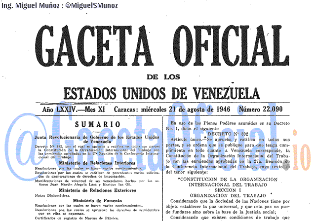 Gaceta Oficial 22090 del 21 Agosto 1946