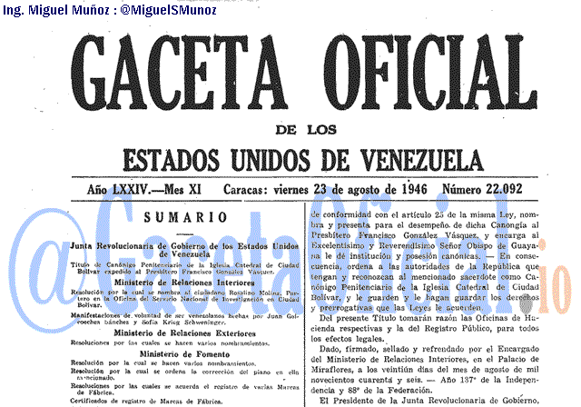 Gaceta Oficial 22092 del 23 Agosto 1946