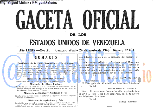 Gaceta Oficial 22093 del 24 Agosto 1946