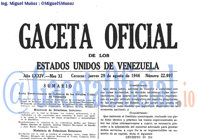Gaceta Oficial 22097 del 29 Agosto 1946