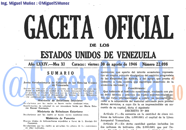 Gaceta Oficial 22098 del 30 Agosto 1946
