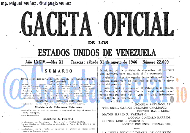 Gaceta Oficial 22099 del 31 Agosto 1946