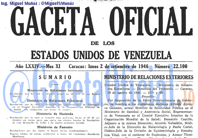 Gaceta Oficial 22100 del 2 Septiembre 1946