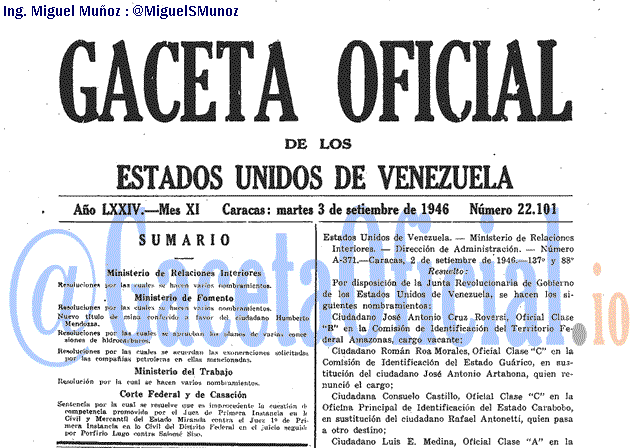 Gaceta Oficial 22101 del 3 Septiembre 1946