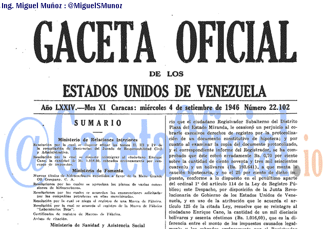 Gaceta Oficial 22102 del 4 Septiembre 1946